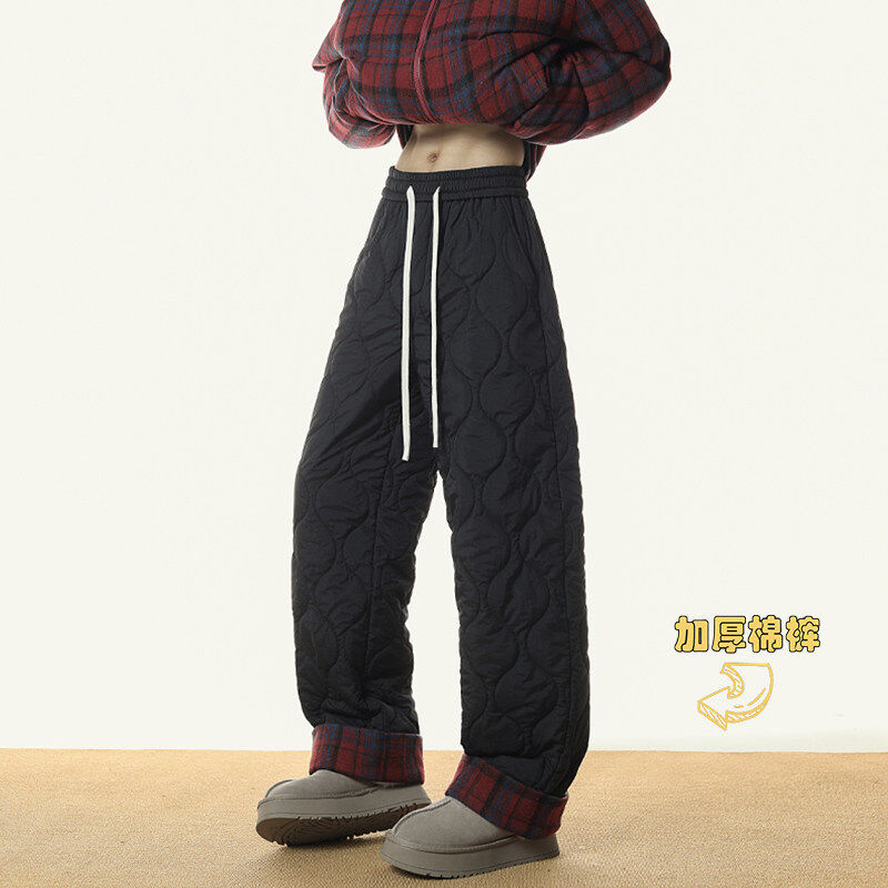 New winter style shadowless wall large size waterproof thickened plaid cotton pants