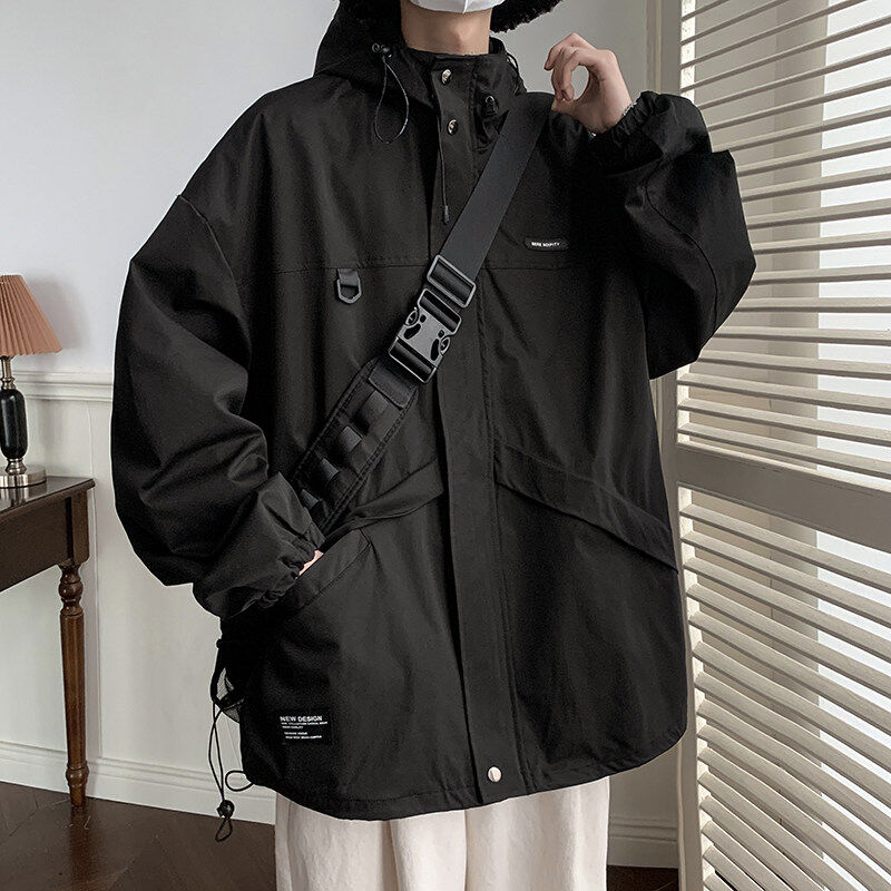 Spring new American style hooded work jacket, jacket, men's fat jacket, plus fat size