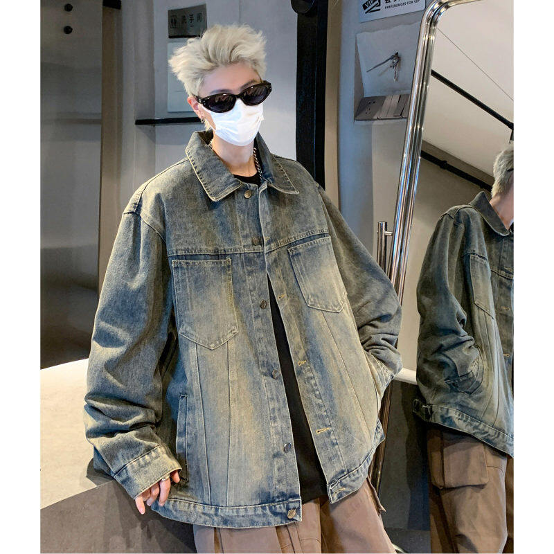 Autumn New Retro Washed Denim Jacket Men's Loose Autumn Large Size Jacket