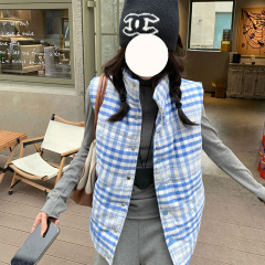 2024 new winter plaid cotton vest, loose and versatile, personalized vest, warm and thickened cotton top trend