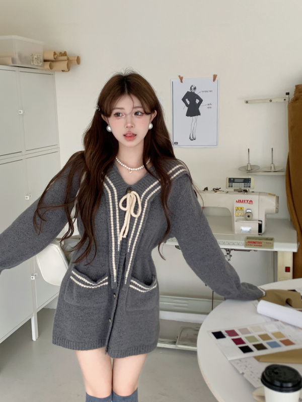Autumn Letter~Gray woolen wool knitted warm Japanese autumn and winter student college style sailor suit