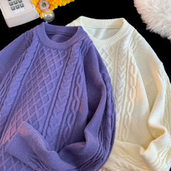 New high-end rough hemp solid color round neck sweater and sweater