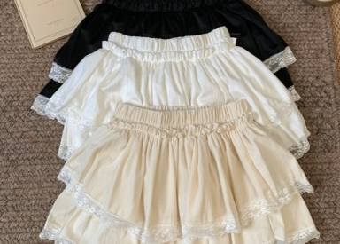 Designed lace splicing cake skirt, high-waisted, slimming, anti-exposure, puffy skirt