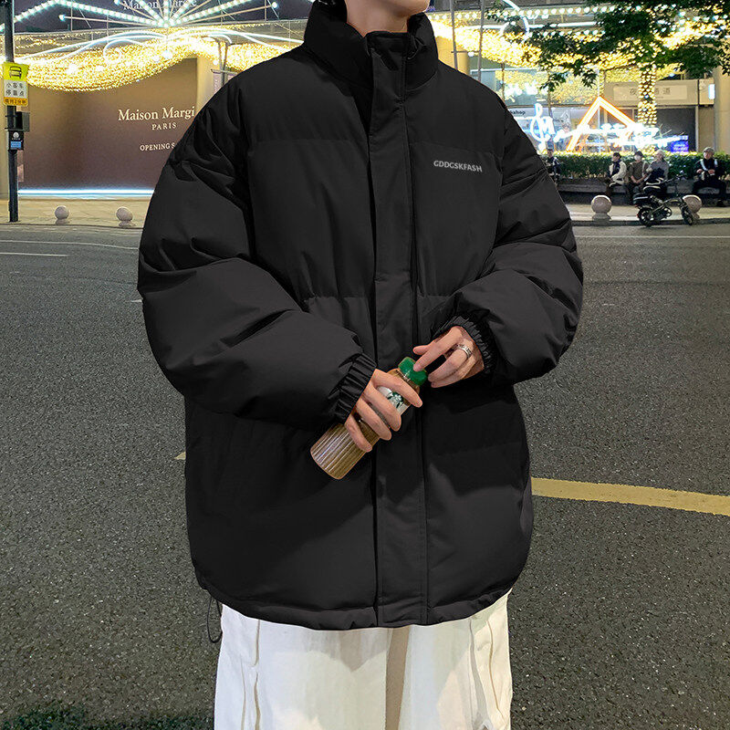 Winter Hong Kong style versatile bread coat for men, trendy loose warm cotton coat for couples, stand collar thickened jacket