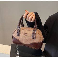 High-end retro contrasting color portable bowling bag for women 2024 new fashionable shoulder bag versatile crossbody bag