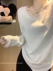 Base white T-shirt with sweet and spicy lace letter print long-sleeved T-shirt slimming inner layering top for winter