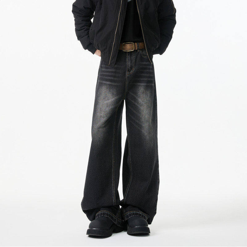 American high street trendy distressed retro washed loose straight jeans