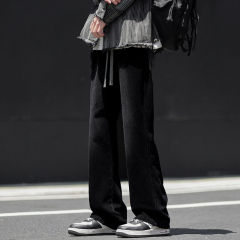 Autumn and winter micro-flared jeans for men, slim fit, American high street wide leg pants, washed, retro and distressed