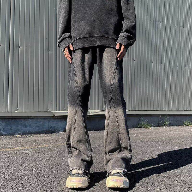 American high street jeans according to Korean style gradient color personalized winter ins straight trousers