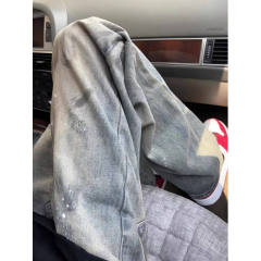 American high street splash-ink printed jeans for men, loose, straight, handsome retro casual pants