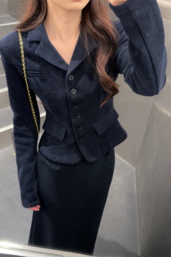 Small fragrance suit, fashionable and high-end, plus velvet, suit jacket, temperament, hot girl long skirt