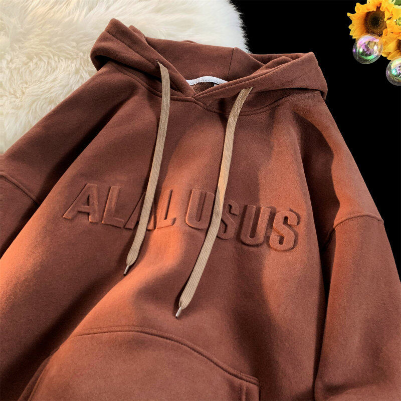 New autumn and winter embossed steel printed hooded sweatshirt