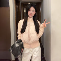 Korean retro fashion knitted splicing cotton coat for women winter high-end slim slimming thickened short cotton coat