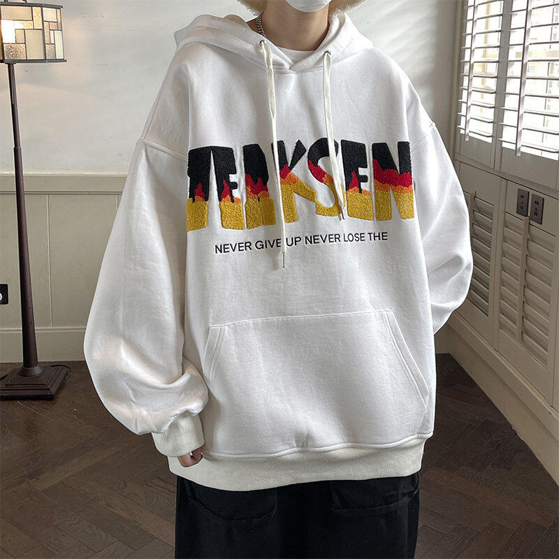 Flame sweatshirt men's hooded trendy large size loose couple's top American style