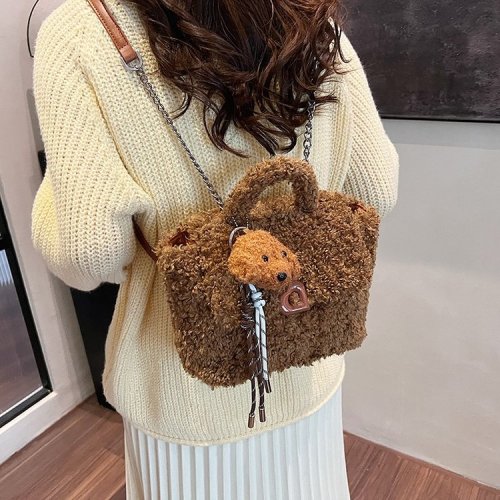Korean style casual plush backpack for women 2024 autumn and winter new ins trendy fashion student bag handbag for women