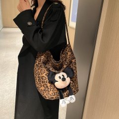 Autumn and winter leopard print large capacity tote bag for women 2024 cartoon doll bag casual handbag fashion shoulder bag