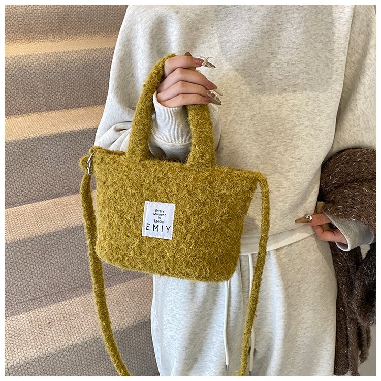 Winter niche woolen handbags for women 2024 new fashion basket bag high-end versatile shoulder crossbody bag