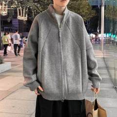 Double zipper knitted cardigan for men and women Korean style trendy loose 2024 autumn and winter ins sweater jacket