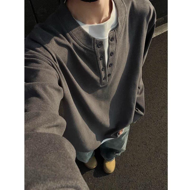 American retro niche cleanfit half-button sweatshirt
