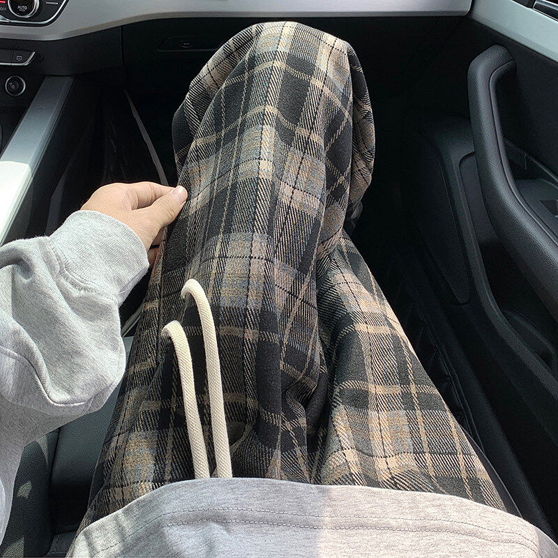 Velvet plaid pants autumn and winter retro loose lazy floor mopping wide leg pants