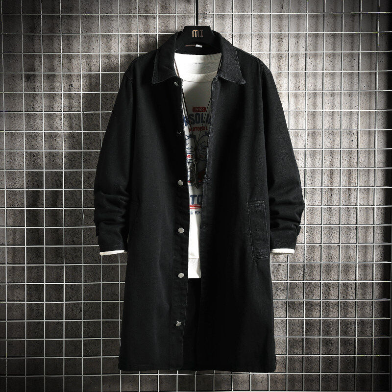 Mesh long denim windbreaker men's brick wall flow large size jacket
