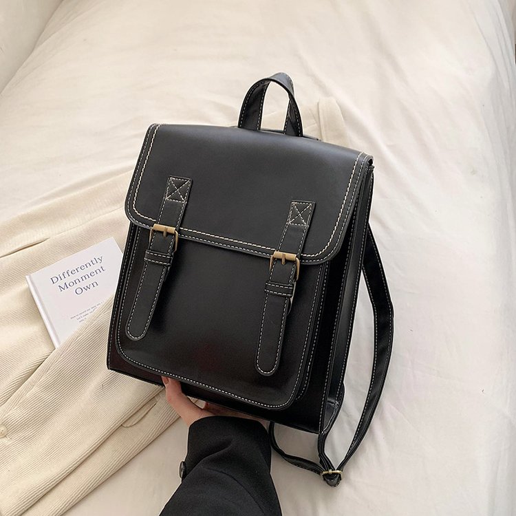 New fashion trend pu leather double backpack casual retro backpack stereotyped student school bag ladies backpack cross-border