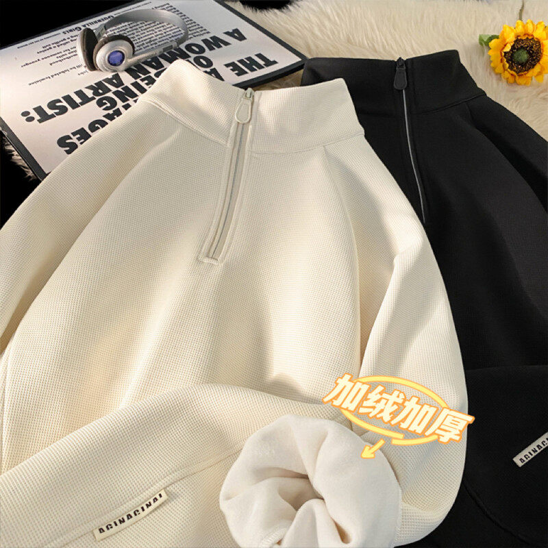 New winter style Hong Kong style large size true super velvet zipper sweatshirt