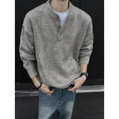American handsome henley collar sweater for men in autumn and winter, lazy knitted sweater and sweater jacket