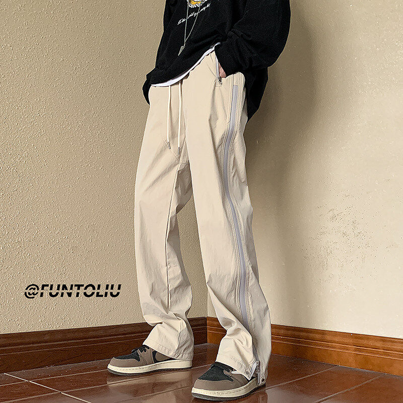 American functional assault pants for men, spring trendy vibe design, handsome straight pants, high street zipper casual trousers