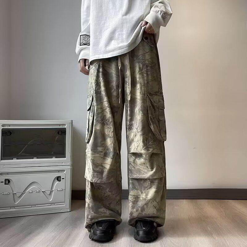 Retro branch camouflage pants slim straight loose trendy casual workwear pants for men ins trend