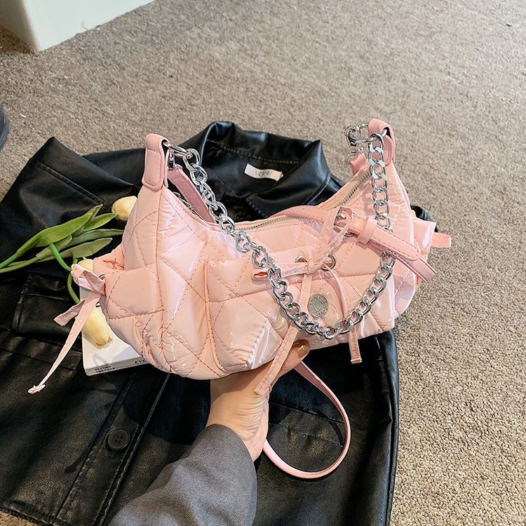High-end rhombus embroidery chain crossbody bag 2024 new fashion versatile one-shoulder women's bow armpit bag