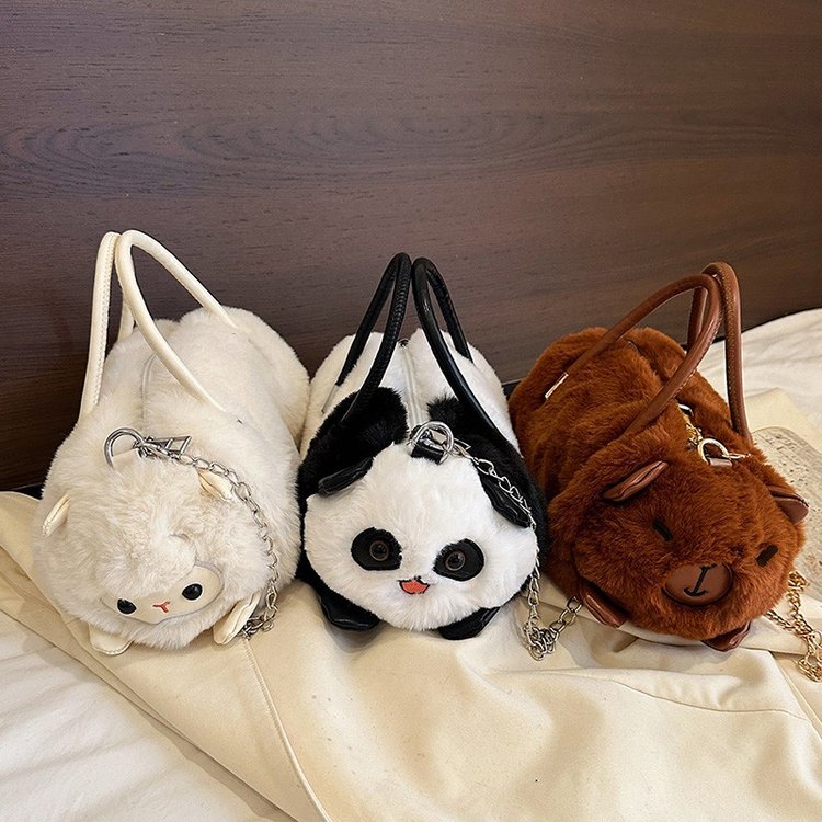 New 2024 Autumn and Winter Capibara Capybara Plush Bag Hand Cylinder Bag Creative Girls Coin Crossbody Bag