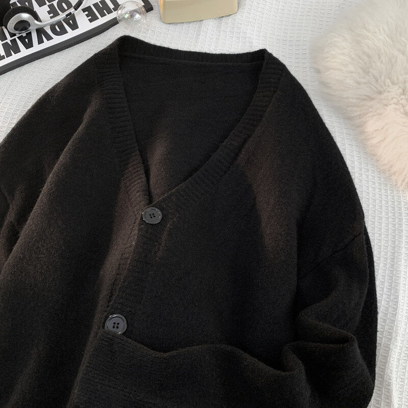 Blanket fashion loose solid color cardigan V-neck sweater sweater