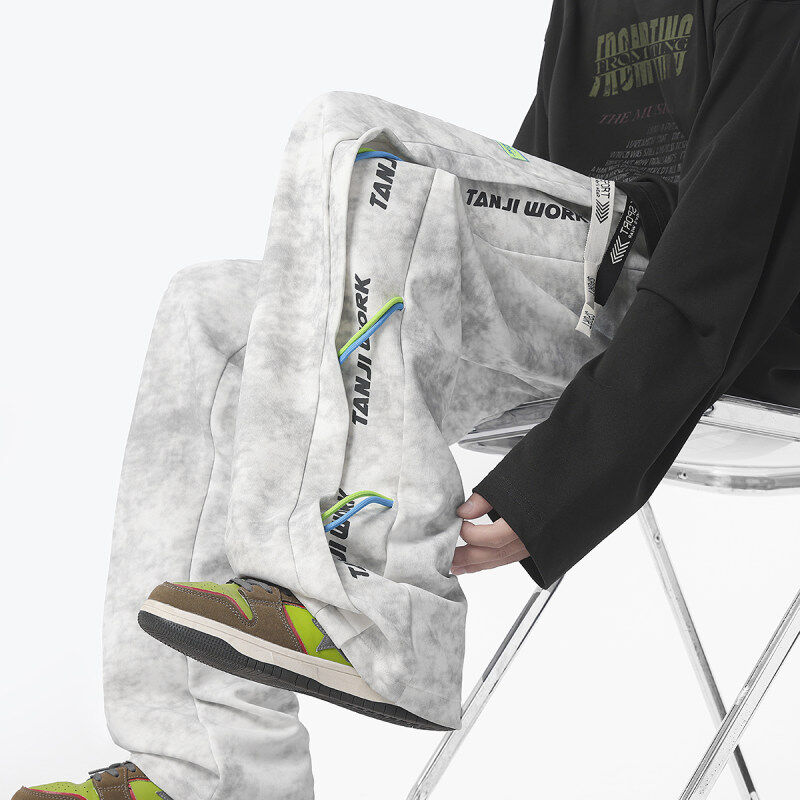 A large number of pressed tie-dye dirty pants casual trousers straight leg