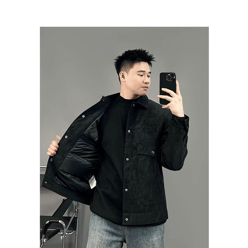 Winter mature men's trendy short pocket-flap slim down jacket casual top