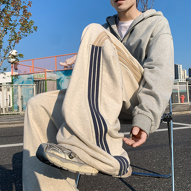 Japanese straight casual contrast striped sweatpants