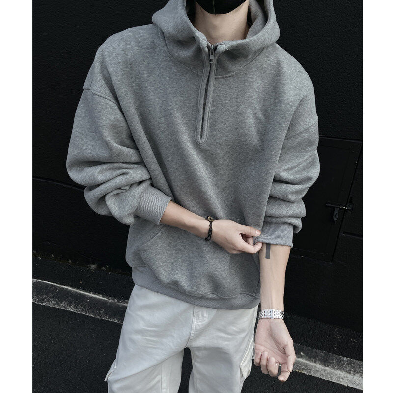 Black wall style American heavyweight thickened 440g hooded basic zipper versatile sweatshirt jacket