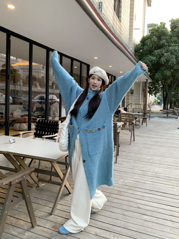 American hot girl design contrasting mid-length sweater autumn and winter lazy loose coat