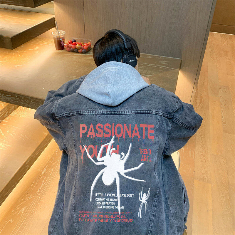 Autumn men's large size denim jacket hooded