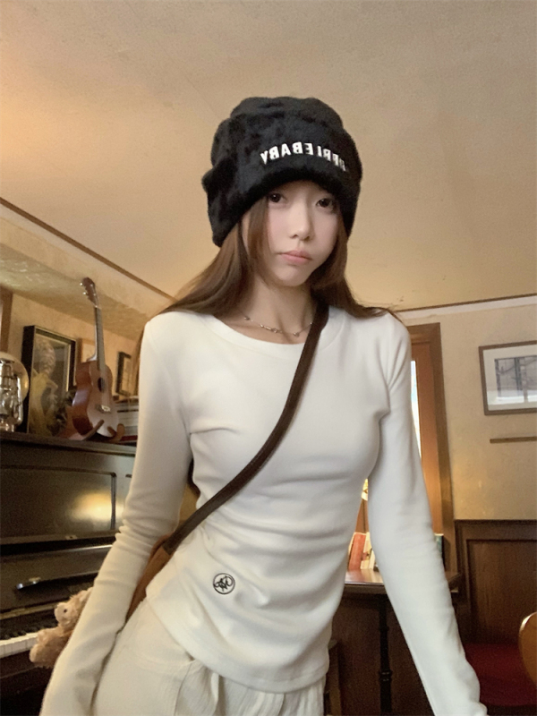 Winter slimming and versatile thickened round neck bottoming shirt long-sleeved T-shirt for women