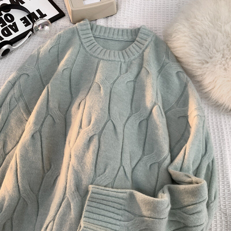 Blanket burlap solid color round neck loose fashionable sweater sweater