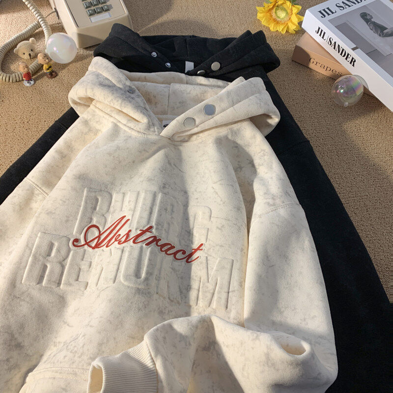 Winter thickened velvet and embossed printed sweatshirt pullover tie-dye