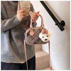 Korean style fashionable bowling bag for women 2024 new pink portable small square bag versatile and cute one-shoulder crossbody bag