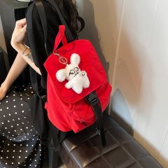 Korean style casual canvas bag for women 2024 new simple red backpack versatile large capacity travel backpack