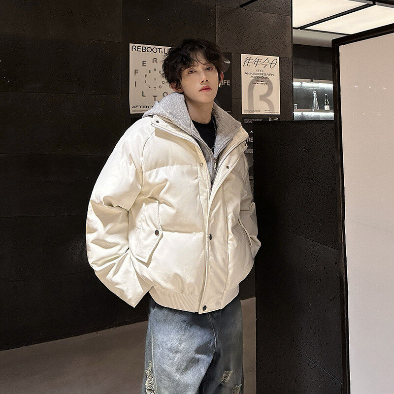 American high street personalized hooded design fake two-piece PU leather cotton jacket