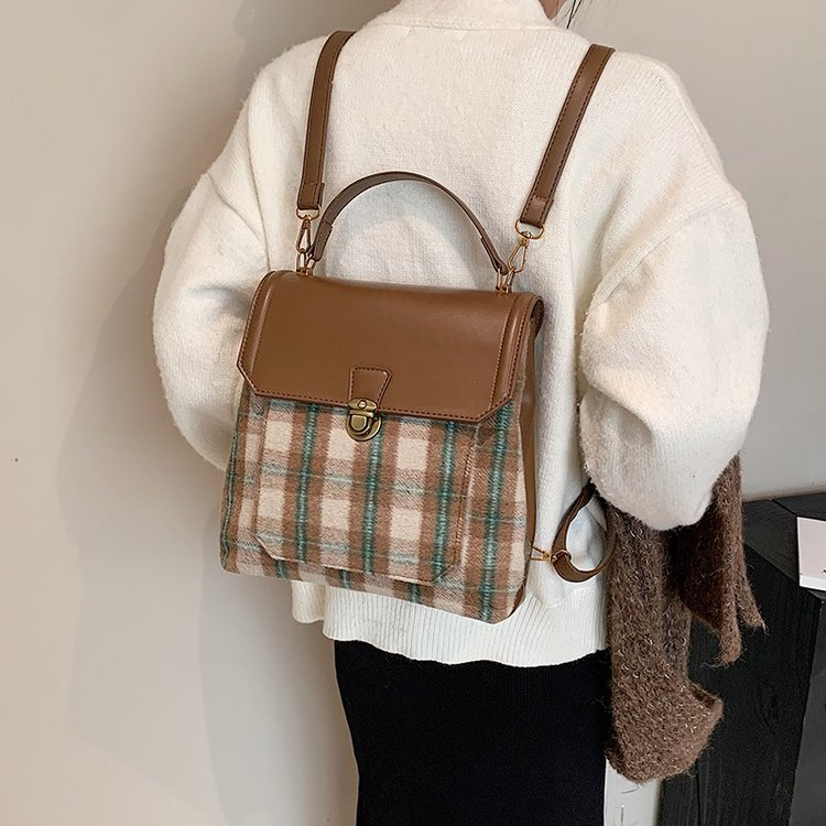 Retro simple backpack winter new plaid contrasting shoulder bag trend crossbody women's bag handbag