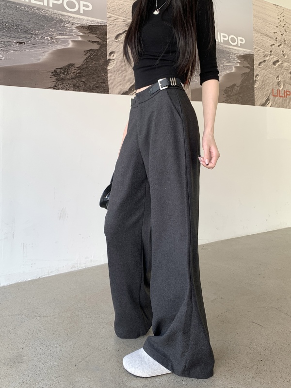 Autumn and winter new straight-leg drapey woolen material floor-length trousers slimming and versatile wide-leg trousers