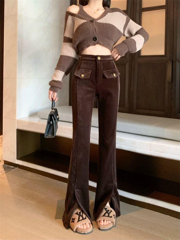 High-end micro-flared velvet pants, thickened velvet casual slit floor mopping pants