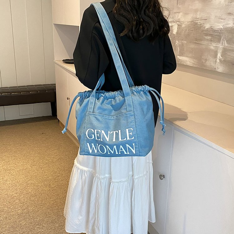 Thailand niche large-capacity bucket denim bag 2024 new Gentle Woman casual shoulder bag trend