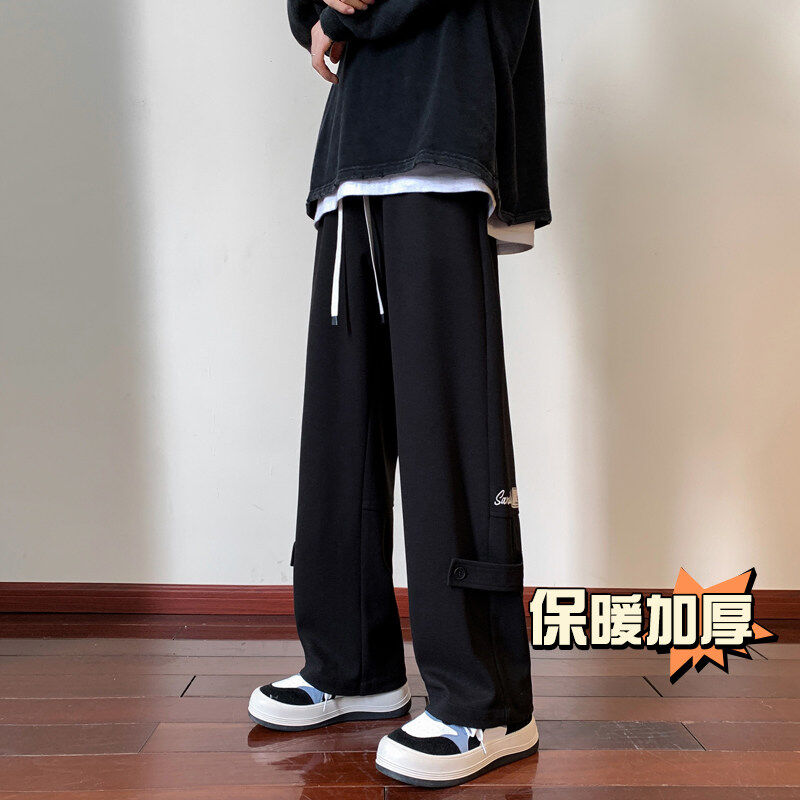 New winter computer embroidered American high street straight pants casual thickened warm woolen pants for men
